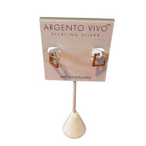 Argento Vivo Sterling Silver 14 KT Gold Plated Square Earrings w/Pave Crystals.